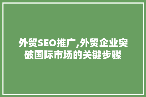 外贸SEO推广,外贸企业突破国际市场的关键步骤