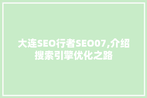 大连SEO行者SEO07,介绍搜索引擎优化之路