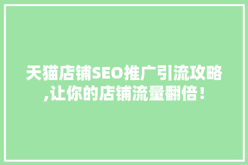 天猫店铺SEO推广引流攻略,让你的店铺流量翻倍！