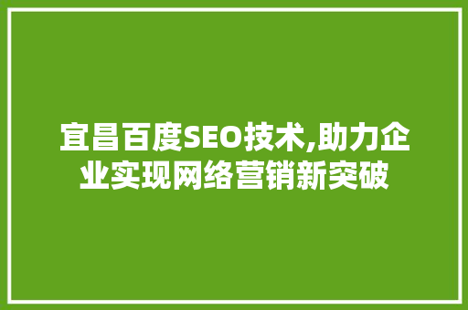 宜昌百度SEO技术,助力企业实现网络营销新突破