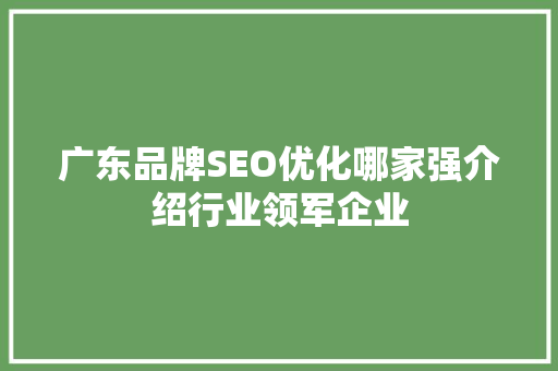 广东品牌SEO优化哪家强介绍行业领军企业