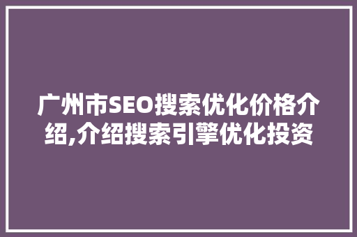 广州市SEO搜索优化价格介绍,介绍搜索引擎优化投资背后的价值
