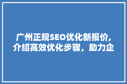 广州正规SEO优化新报价,介绍高效优化步骤，助力企业腾飞