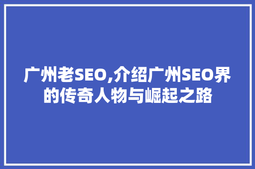 广州老SEO,介绍广州SEO界的传奇人物与崛起之路