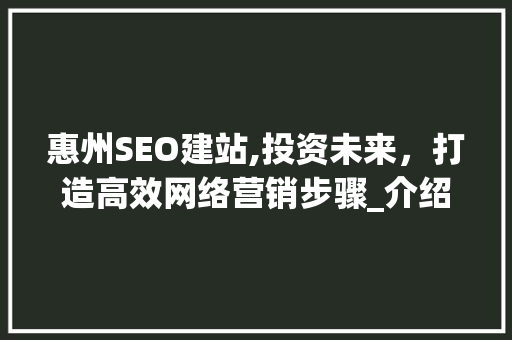 惠州SEO建站,投资未来，打造高效网络营销步骤_介绍建站成本与价值