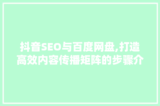抖音SEO与百度网盘,打造高效内容传播矩阵的步骤介绍