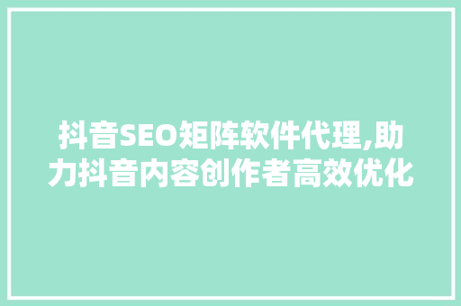 抖音SEO矩阵软件代理,助力抖音内容创作者高效优化，抢占流量高地