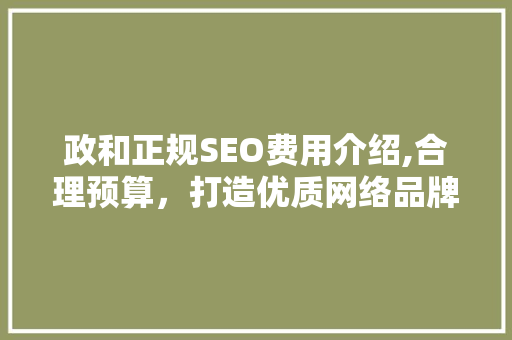 政和正规SEO费用介绍,合理预算，打造优质网络品牌