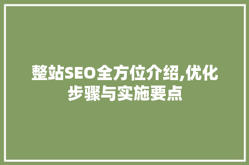 整站SEO全方位介绍,优化步骤与实施要点