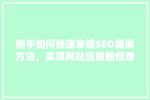 新手如何快速掌握SEO霸屏方法，实现网站流量翻倍增长