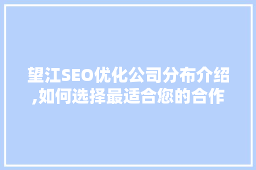 望江SEO优化公司分布介绍,如何选择最适合您的合作伙伴