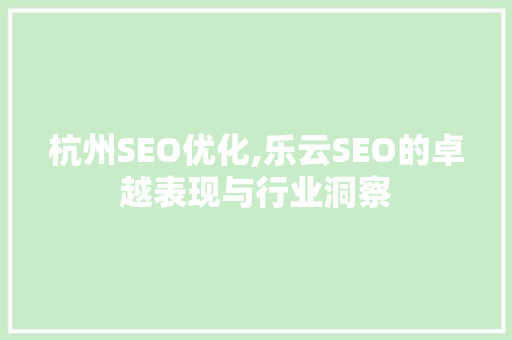 杭州SEO优化,乐云SEO的卓越表现与行业洞察