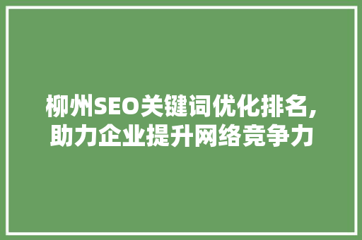 柳州SEO关键词优化排名,助力企业提升网络竞争力