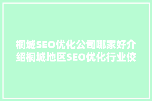 桐城SEO优化公司哪家好介绍桐城地区SEO优化行业佼佼者