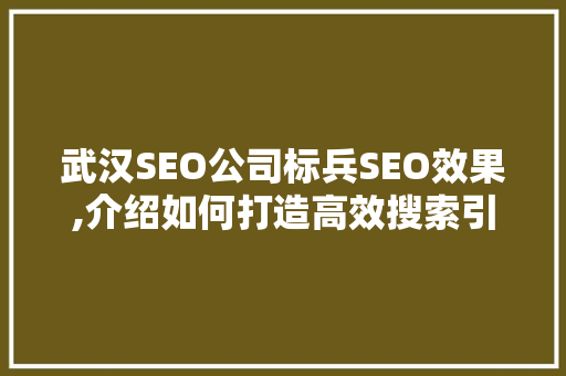 武汉SEO公司标兵SEO效果,介绍如何打造高效搜索引擎优化步骤