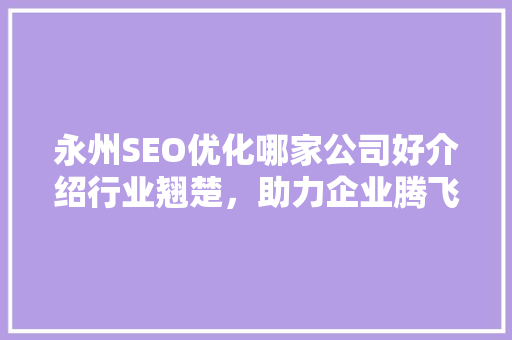 永州SEO优化哪家公司好介绍行业翘楚，助力企业腾飞