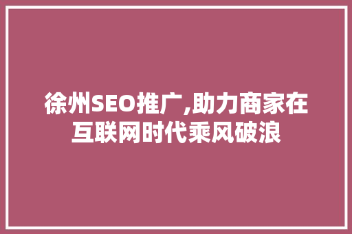 徐州SEO推广,助力商家在互联网时代乘风破浪