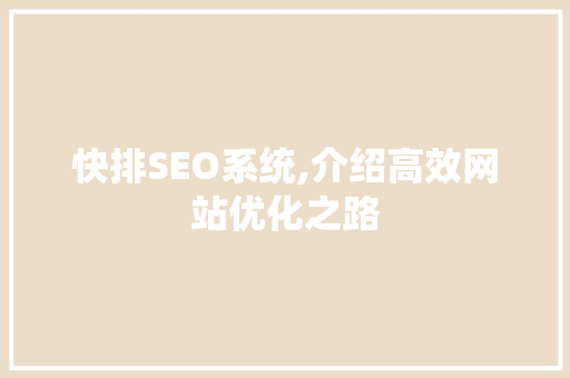 快排SEO系统,介绍高效网站优化之路