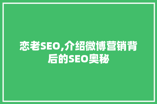 恋老SEO,介绍微博营销背后的SEO奥秘