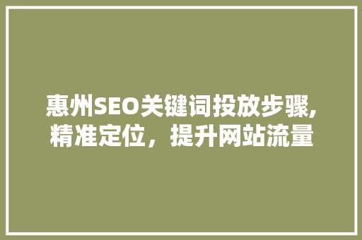 惠州SEO关键词投放步骤,精准定位，提升网站流量
