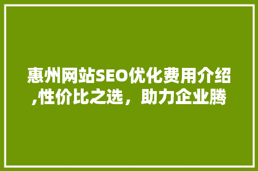 惠州网站SEO优化费用介绍,性价比之选，助力企业腾飞