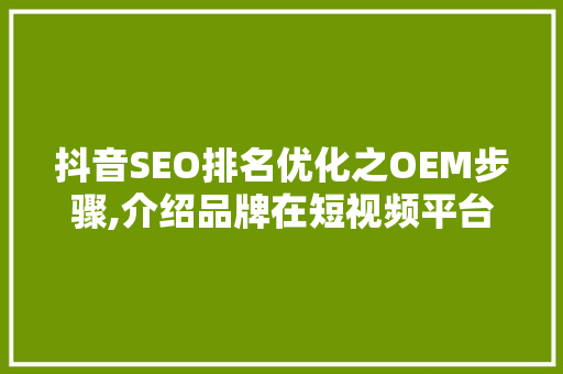 抖音SEO排名优化之OEM步骤,介绍品牌在短视频平台的崛起之路