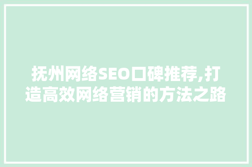 抚州网络SEO口碑推荐,打造高效网络营销的方法之路