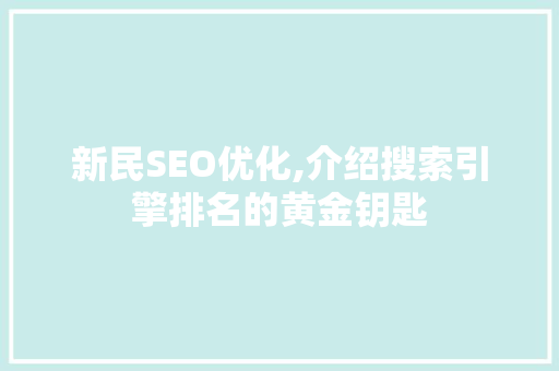 新民SEO优化,介绍搜索引擎排名的黄金钥匙