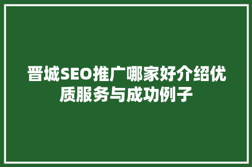 晋城SEO推广哪家好介绍优质服务与成功例子