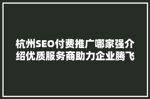 杭州SEO付费推广哪家强介绍优质服务商助力企业腾飞之路