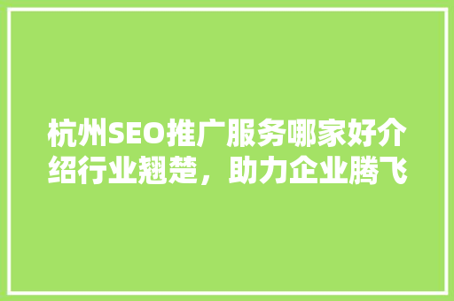 杭州SEO推广服务哪家好介绍行业翘楚，助力企业腾飞