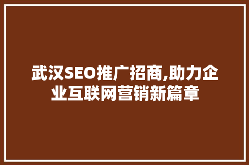 武汉SEO推广招商,助力企业互联网营销新篇章