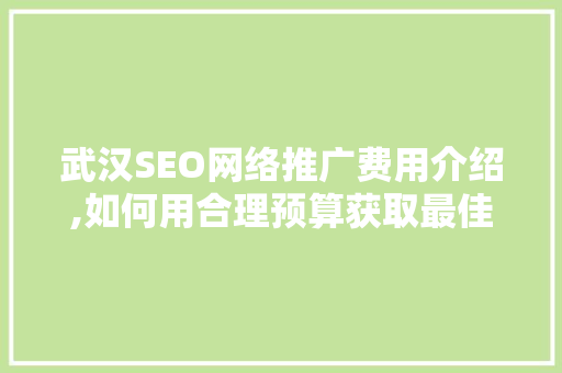 武汉SEO网络推广费用介绍,如何用合理预算获取最佳效益