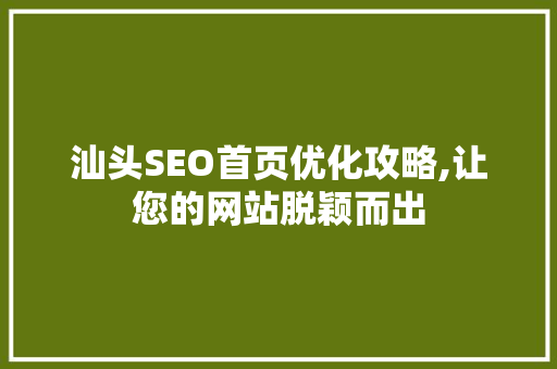汕头SEO首页优化攻略,让您的网站脱颖而出