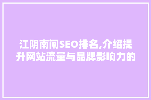 江阴南闸SEO排名,介绍提升网站流量与品牌影响力的方法