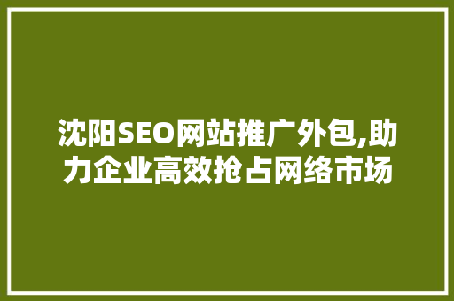 沈阳SEO网站推广外包,助力企业高效抢占网络市场