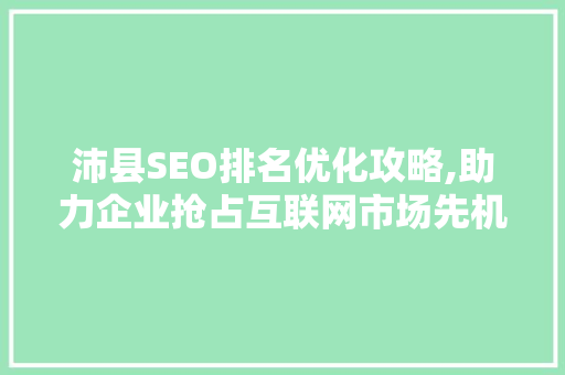 沛县SEO排名优化攻略,助力企业抢占互联网市场先机