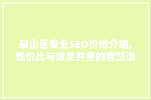泉山区专业SEO价格介绍,性价比与效果并重的智慧选择