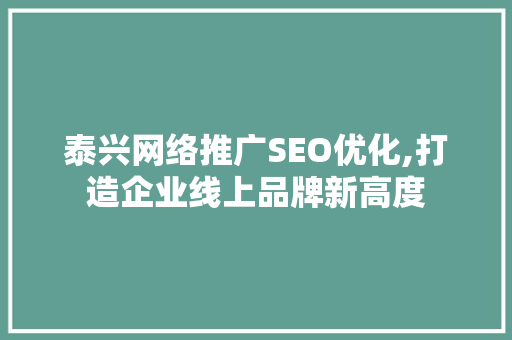 泰兴网络推广SEO优化,打造企业线上品牌新高度