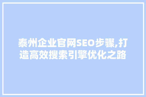 泰州企业官网SEO步骤,打造高效搜索引擎优化之路