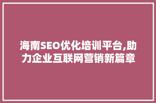 海南SEO优化培训平台,助力企业互联网营销新篇章