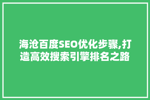 海沧百度SEO优化步骤,打造高效搜索引擎排名之路