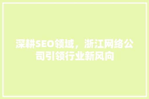 深耕SEO领域，浙江网络公司引领行业新风向