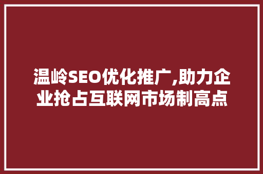 温岭SEO优化推广,助力企业抢占互联网市场制高点