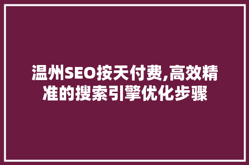 温州SEO按天付费,高效精准的搜索引擎优化步骤