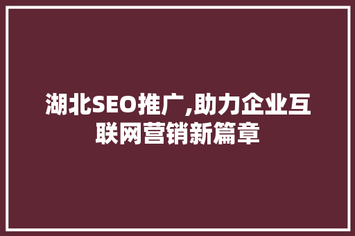 湖北SEO推广,助力企业互联网营销新篇章