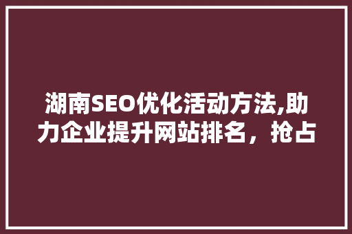 湖南SEO优化活动方法,助力企业提升网站排名，抢占网络市场先机