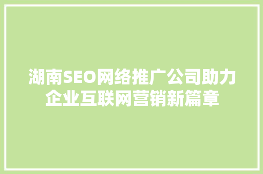 湖南SEO网络推广公司助力企业互联网营销新篇章