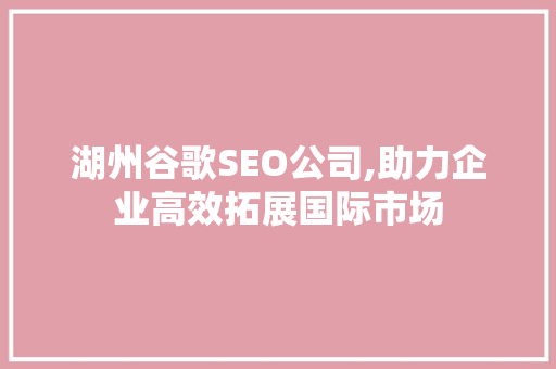 湖州谷歌SEO公司,助力企业高效拓展国际市场
