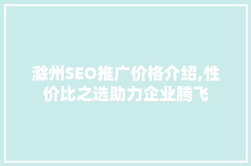 滁州SEO推广价格介绍,性价比之选助力企业腾飞